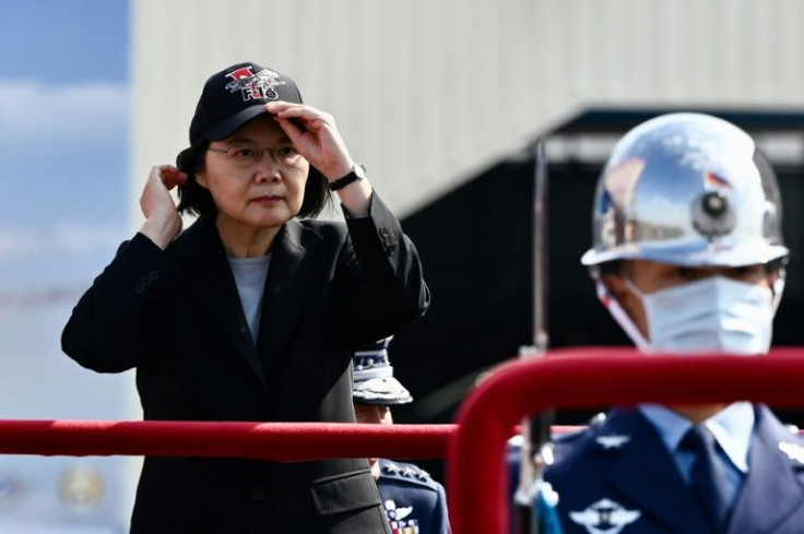 Taiwan's president, seen here in November 2021, has urged China to curb its 'military adventurism'