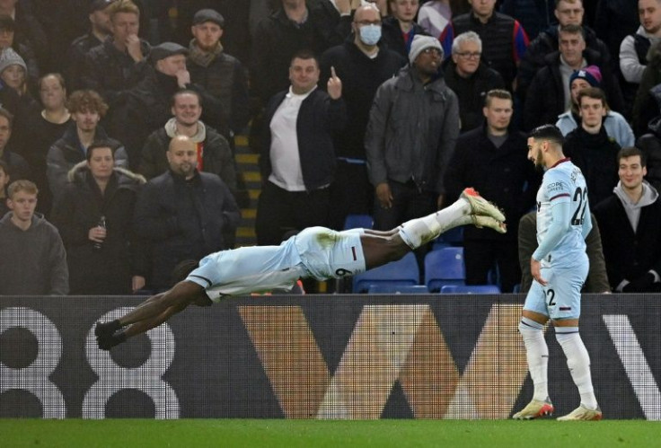 Flying: Michail Antonio (left) scored West Ham's opening goal at Crystal Palace