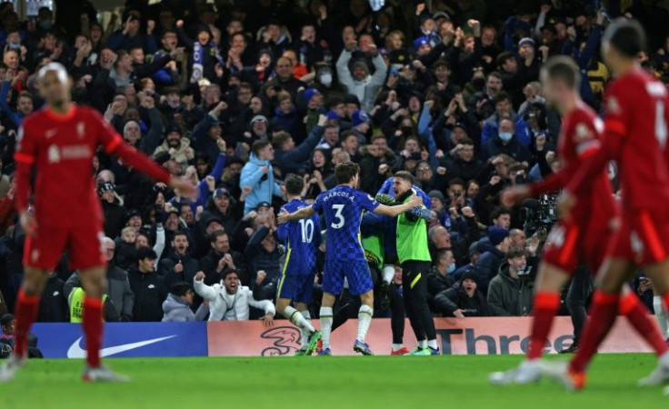 Chelsea's Christian Pulisic (2L) celebrates scoring against Liverpool