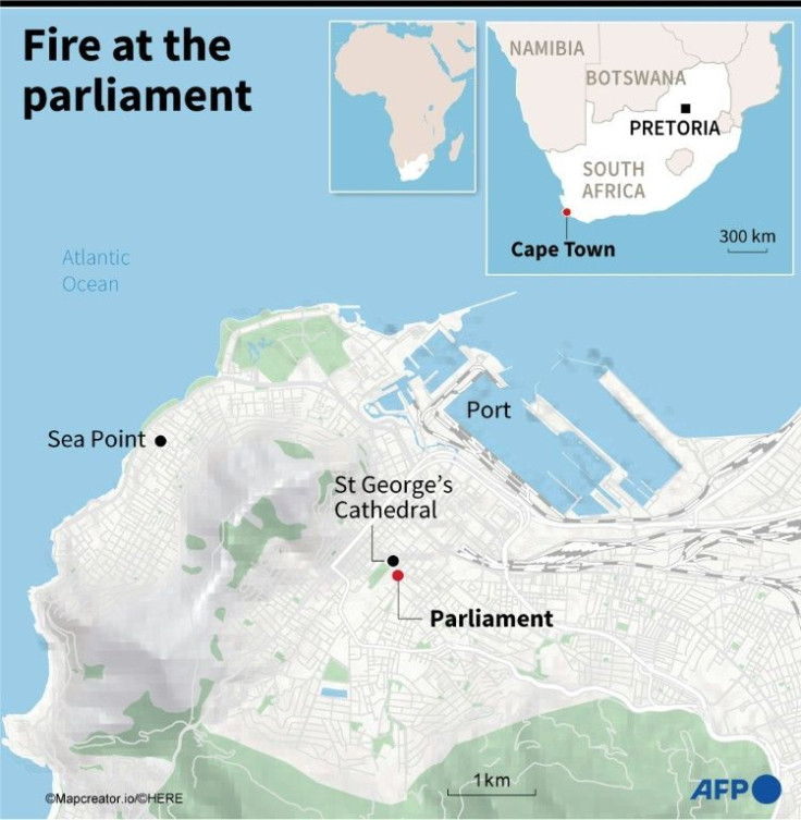 Map of Cape Town, South Africa, locating the seat of parliament