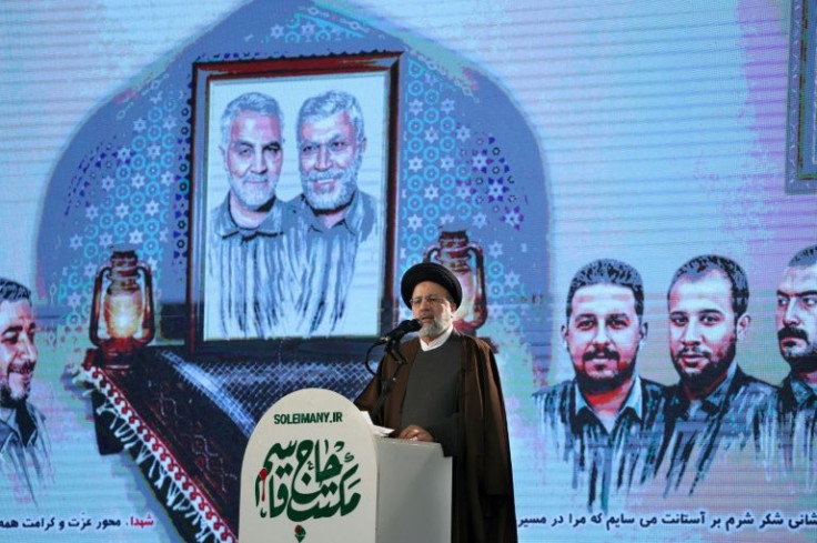 Iranian President Ebrahim Raisi delivers a speech during a ceremony in the capital Tehran, on January 3, 2022, commemorating the second anniversary of the killing in Iraq of Iranian commander Qassem Soleimani