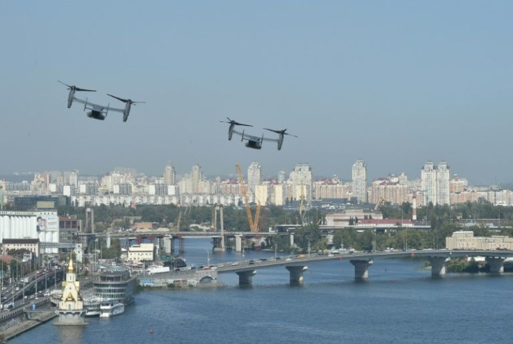 US Air Force Osprey aircrafts fly above Kyiv in September 2020 drills