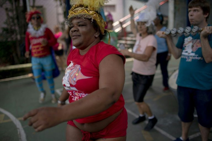 Dancers of the Loucura Suburbana street carnival group at a rehearsal in the Engenho de Dentro neighborhood in Rio de Janeiro, Brazil, on January 14, 2020