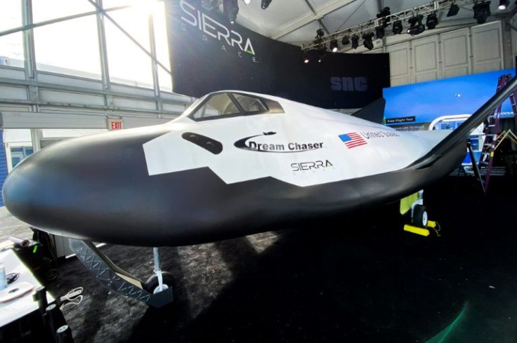 A full sized crew model of the Sierra Space Dream Chaser space plane is displayed ahead of the Consumer Electronics Show (CES) in Las Vegas, Nevada on January 4, 2022.