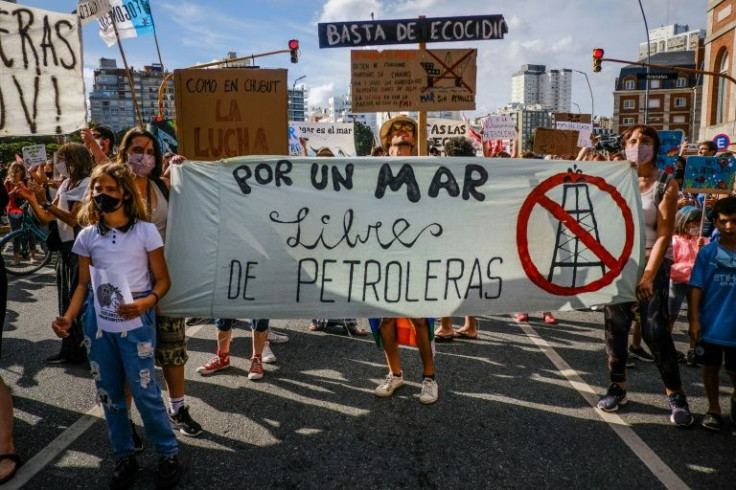 The protesters marched along the beaches of Argentina's Mar del Plata