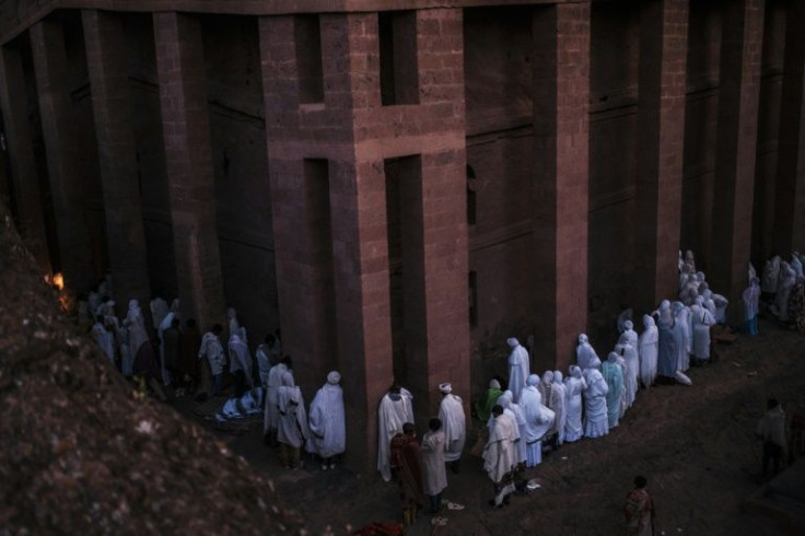 Worship: Pilgrims attend the celebration of Genna, the Ethiopian Orthodox Christmas, at Saviour's Church in Lalibela