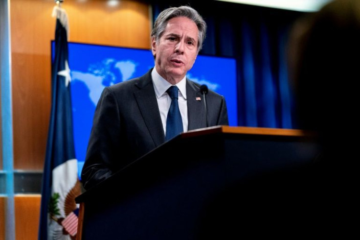 US Secretary of State Antony Blinken speaks in the briefing room of the State Department ahead of talks with Russia