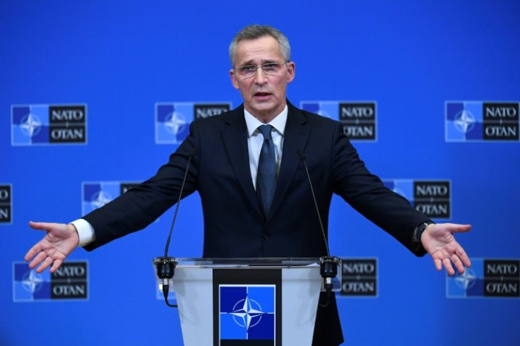 NATO Secretary General Jens Stoltenberg addresses a press conference at the alliance's headquarters in Brussels after an extraordinary meeting of NATO foreign ministers on Russia-Ukraine tensions
