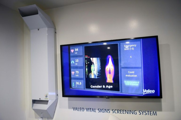 UV Air purifier technology by Valeo is displayed alongside a vital signs screening system during the Consumer Electronics Show in Las Vegas, Nevada