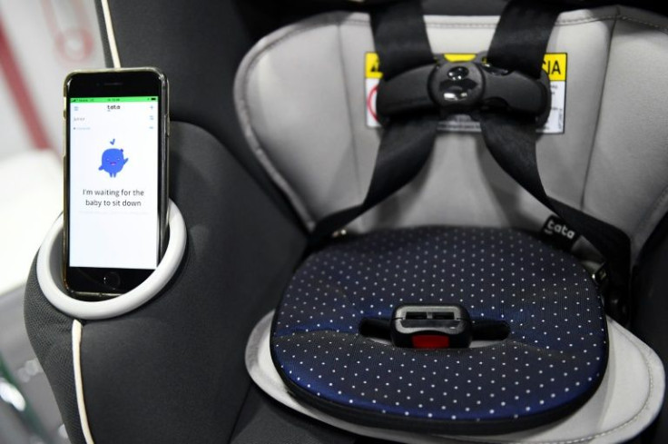 The Tata Pad by Filo, a smart baby car seat alarm to alert when a child is left in a vehicle, is displayed during the Consumer Electronics Show in Las Vegas, Nevada