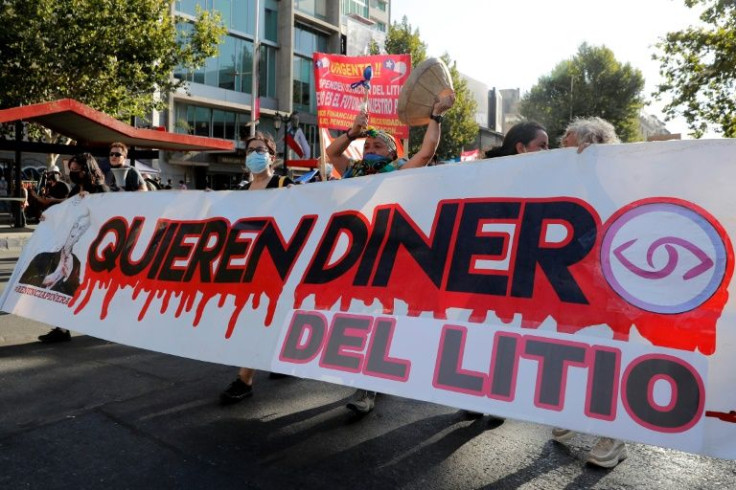 Demonstrators in Santiago, Chile protest against President Sebastian PiÃ±era over the privatization of the lithium industry