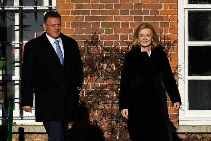 UK Foreign Secretary Liz Truss welcomed European Commission vice president Maros Sefcovic for her first face-to-face talks on post-Brexit trade in Northern Ireland