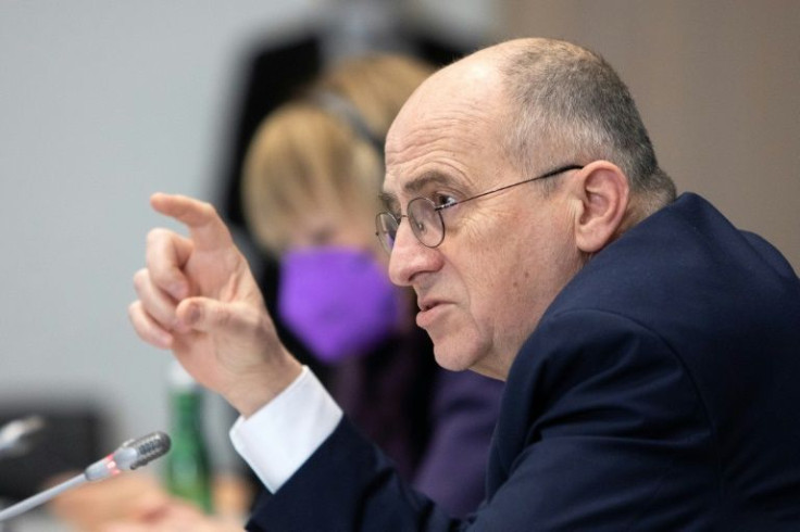 Zbigniew Rau, Polish foreign minister and chairperson of the Organization for Security and Co-operation in Europe (OSCE), gestures during a press conference at Hofburg Palace in Vienna following talks with Russia