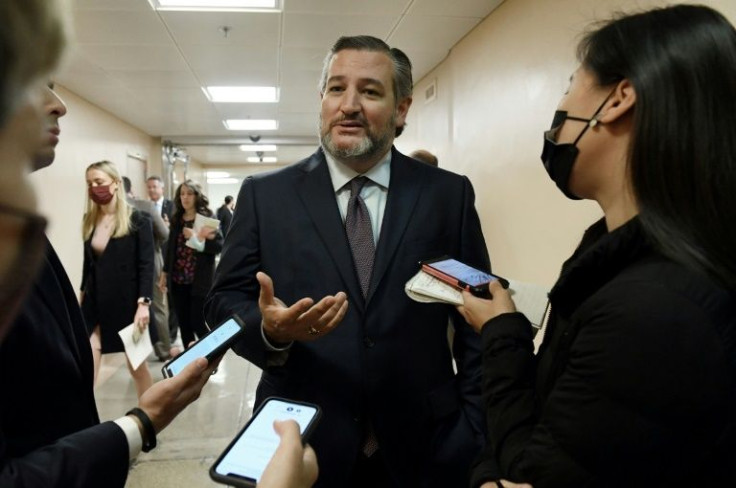 Senator Ted Cruz, seen speaking to reporters in the US Capitol in October 2021, has spearheaded a bill to impose sanctions on the operators of the Nord Stream 2 pipeline from Russia to Germany