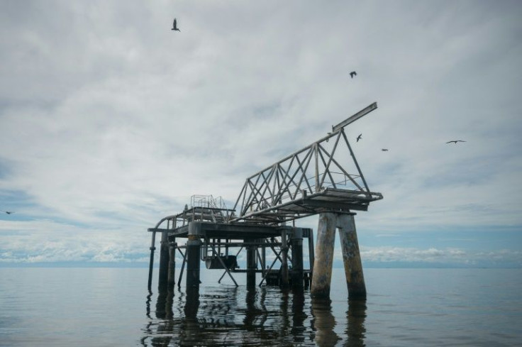 View of oil installations on Lake Maracaibo in Venezuela -- the oil field there is in disrepair, much like the industry as a whole across the country