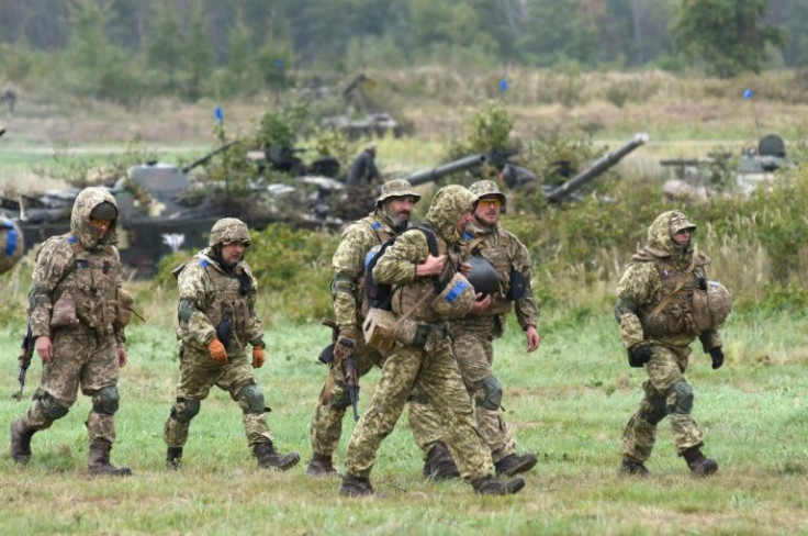Ukrainian troops take part in joint exercises with the United States and other NATO countries near Lviv in September 2021