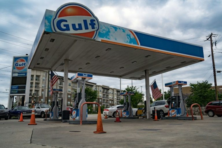 A Gulf service station runs out of gasoline on May 11, 2021 in Atlanta following a hacking attack on the Colonial Pipeline blamed on Russian hackers