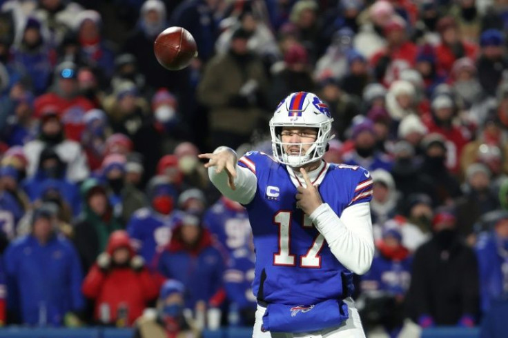 Buffalo quarterback Josh Allen throws a pass in the Bills' NFL playoff victory over the New England Patriots