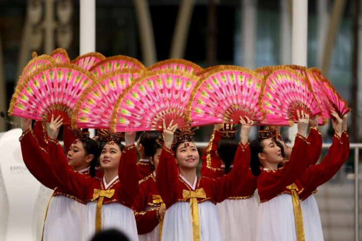 South Korean artists perform in the Gulf emirate of Dubai on January 16 to mark the visit South Korea's President Moon Jae-in