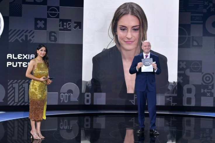 Alexia Putellas looked on remotely as FIFA President Gianni Infantino announced her FIFA women's player of the year award