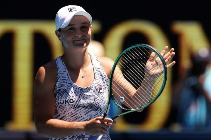 Assured service: Australia's Ashleigh Barty celebrates beating Italy's Lucia Bronzetti