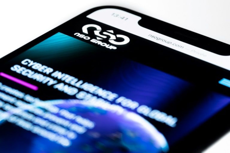 Smartphone shows the website of Israel's NSO Group which features 'Pegasus' spyware