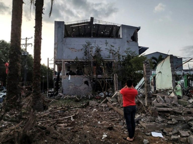 Several buildings were damaged in the car bomb attack in Saravena in the northeastern Arauca department of Colombia