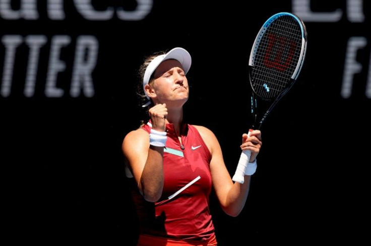 Victoria Azarenka celebrates beating Elina Svitolina