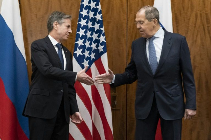 US Secretary of State Antony Blinken (left) greets Russian Foreign Minister Sergei Lavrov before their meeting in Geneva