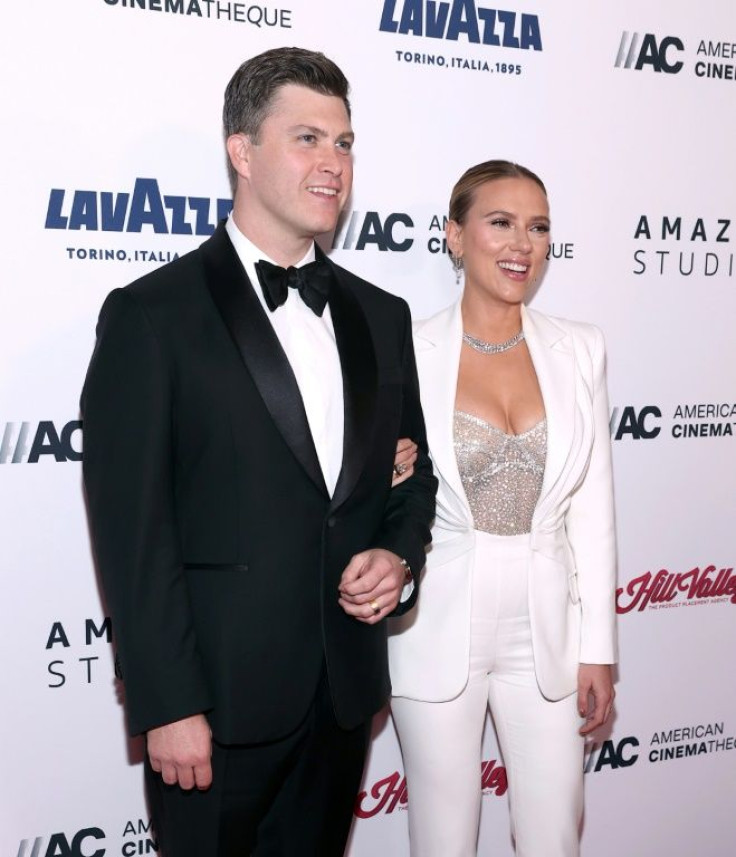 American comedian Colin Jost and his wife, the actress Scarlett Johansson, at a film festival in Beverly Hills on November 18, 2021