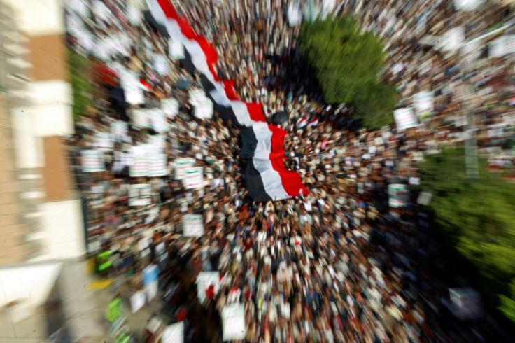 Supporters of Yemen's Huthi rebel movement marched through the capital Sanaa to denounce attacks by the Saudi-led coalition