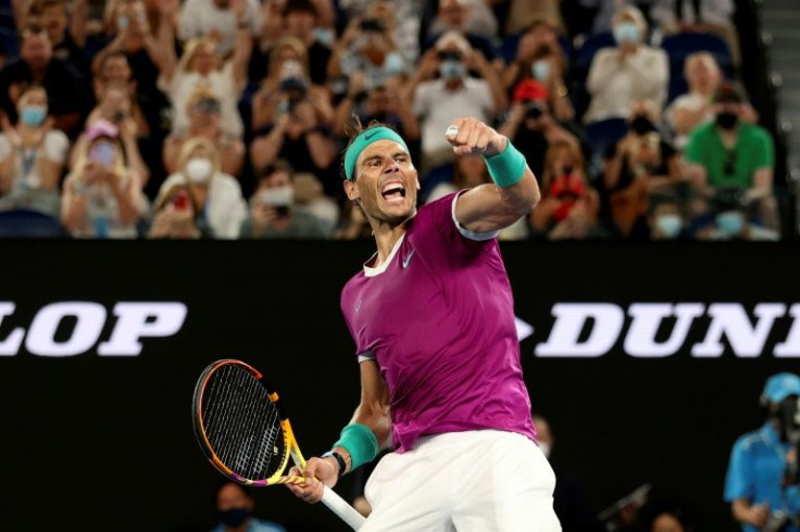 Rafael Nadal celebrates after winning against Russia's Karen Khachanov in the third round