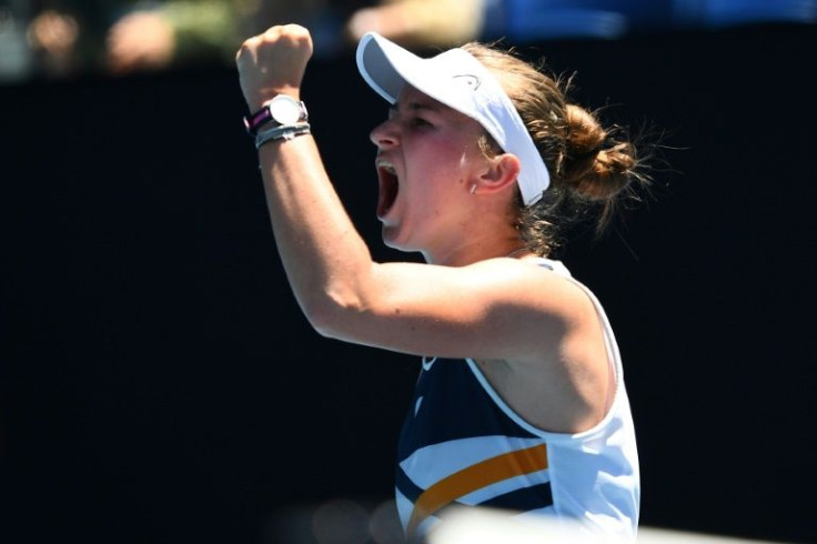 Barbora Krejcikova celebrates her win against Victoria Azarenka