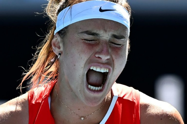 Second seed Aryna Sabalenka reacts after a point against Marketa Vondrousova