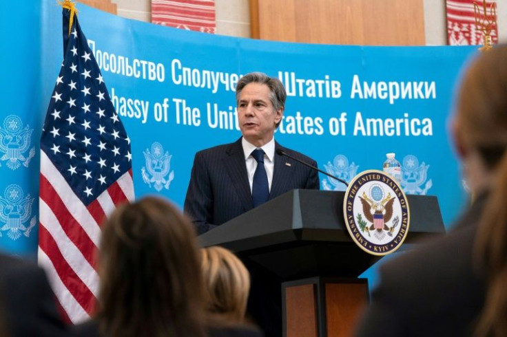 US Secretary of State Antony Blinken at the US embassy in Kyiv on January 19, 2022