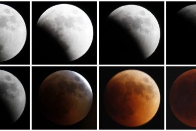 Combination photo shows the moon as it undergoes a total lunar eclipse as seen from Jerusalem