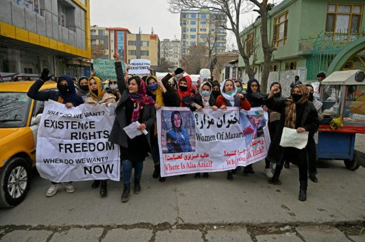 Afghan women take part in a women's rights protest in Kabul last week