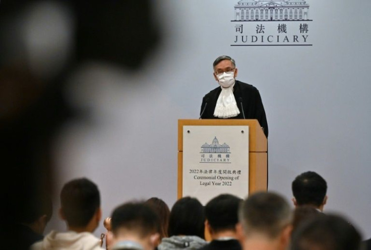 Chief Justice Andrew Cheung at a press conference following the ceremonial opening of the 2022 legal year in Hong Kong on Monday