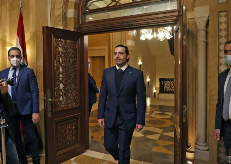Lebanon's former prime minister Saad Hariri arrives for a press conference in the capital Beirut on January 24, 2022