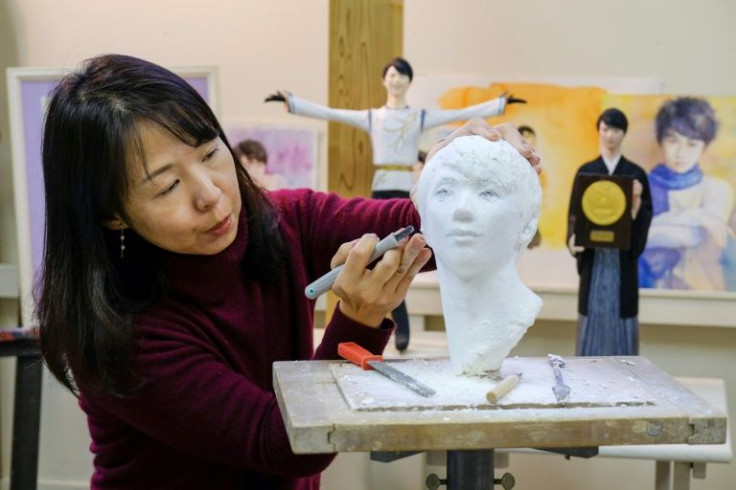 Matsuo has made dozens of artworks of Hanyu, including a sculpture she says she carved "with a feeling similar to making a statue of Christ or Buddha"