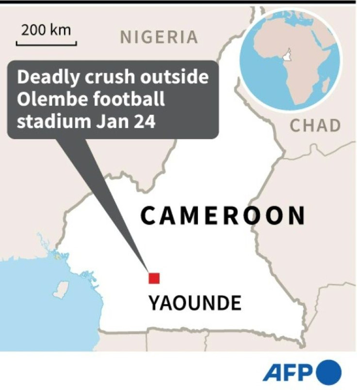 Map of Cameroon locating the capital Yaounde where a Monday crush outside a stadium hosting an Africa Cup of Nations game left at least half a dozen people dead.