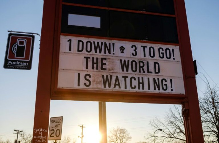 A sign at the memorial site known as George Floyd Square in Minneapolis, Minnesota