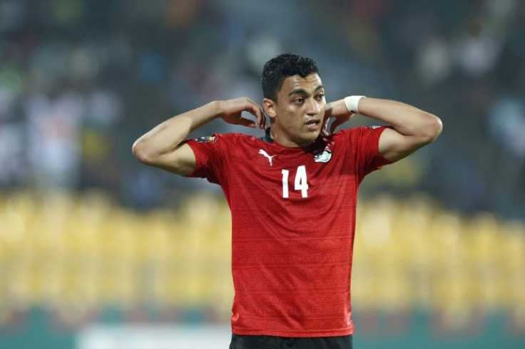 Egypt's forward Mostafa Mohamed reacts during the Group D Africa Cup of Nations (AFCON) 2021 football match between Egypt and Sudan in Cameroon, on January 19, 2022