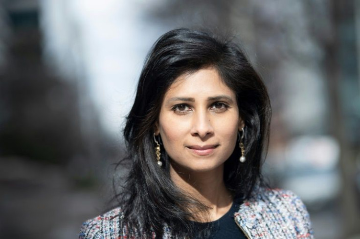 Gita Gopinath, First Deputy Managing Director of the International Monetary Fund, outside the IMF's headquarters in Washington, DC, on January 25, 2022.