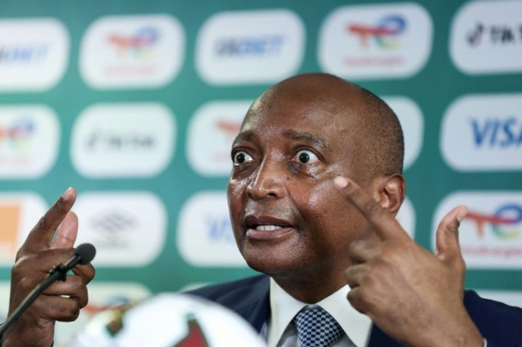 Confederation of African Football (CAF) President Patrice Motesepe speaking at a press conference in Yaounde