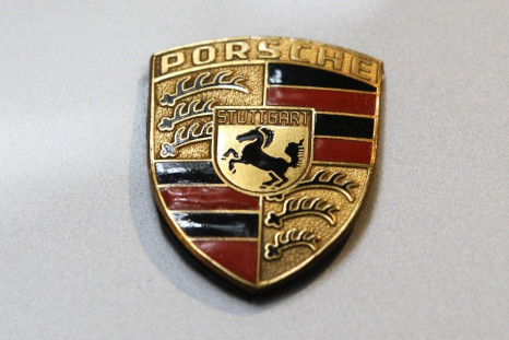 The logo of a Porsche car is seen during an exhibition