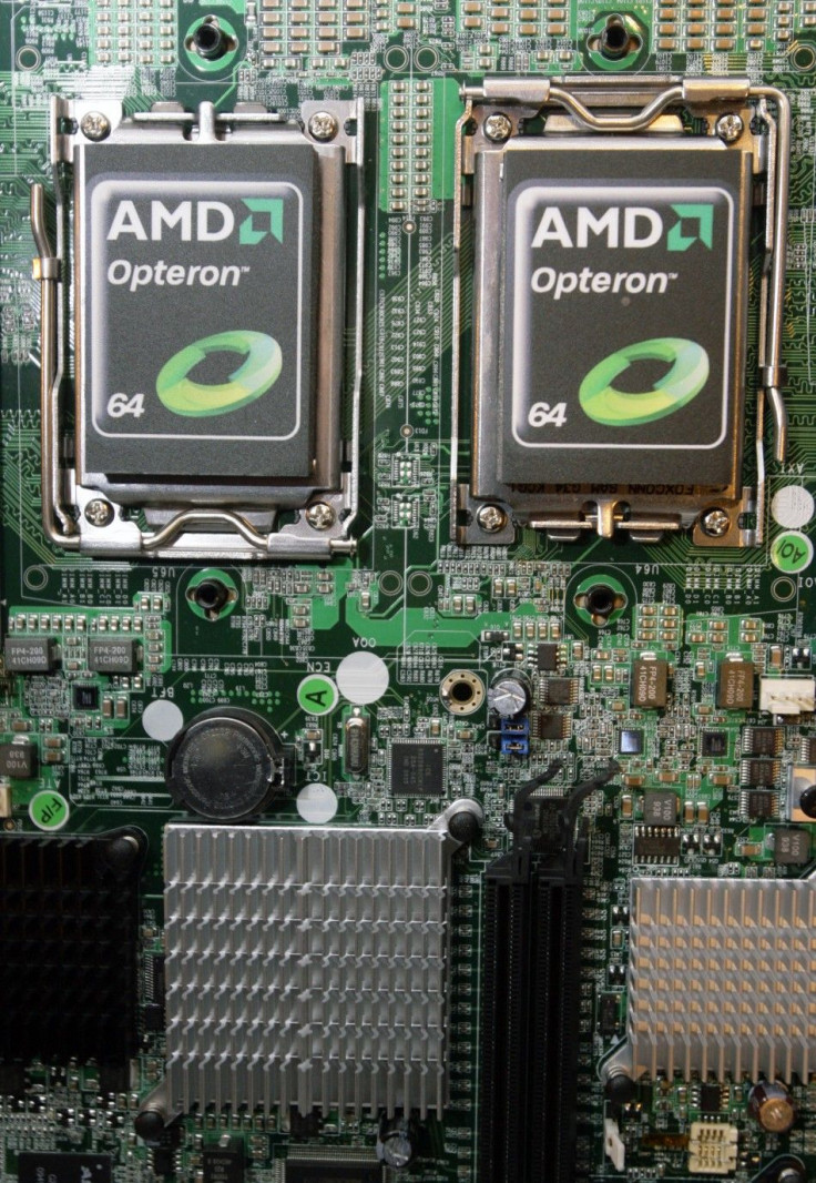 New AMD Opteron 6000 series processors are seen on a motherboard during a product launch in Taipei