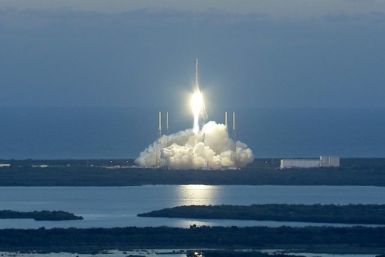 A SpaceX rocket carrying a NASA weather satellite blasts off in February 2015 from Cape Canaveral, Florida
