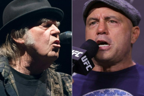 Neil Young (L) demanded Spotify remove his music from the platform he said is spreading vaccine disinformation via the popular podcaster Joe Rogan.