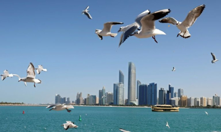 Seagulls fly across the Gulf from Abu Dhabi's corniche in the Emirati capital